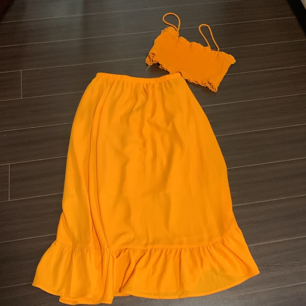NWOT SHEIN Vibrant Orange A-Line Skirt set